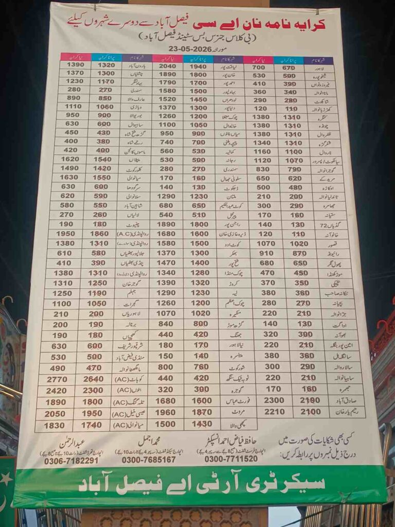 General Bus Stand Faisalabad Fares